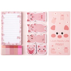 E1mity Cute Pig Sticky Notes Set - 550 Sheets Kawaii Pink Piggy I Just Really Like Pig Self-Stick Paper Clips Memo Pads Page Marker for Kids Home Office School Supplies Gift