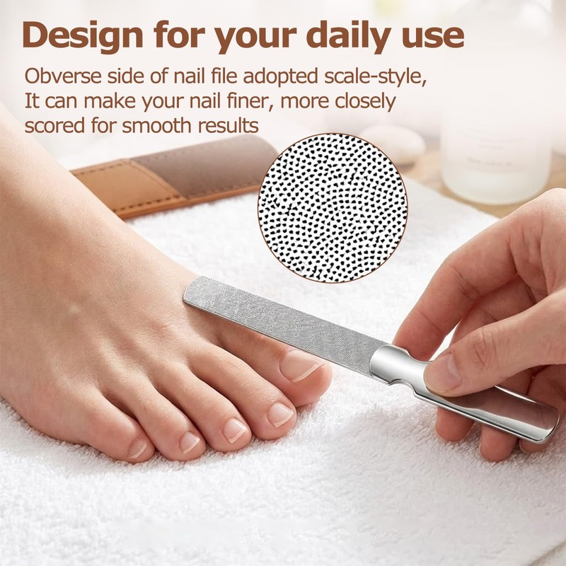 Pro Stainless Steel Nail File with Premium Leather Case,Double-Sided Buffing