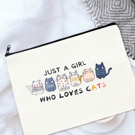 Pebarmnt Cat Lovers Makeup Bag Canvas Cosmetic Pouch with Cute Cats Design Just A Girl Who Loves Cats (cat)