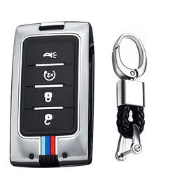 TECART Key Fob holder Fit For Jeep Grand Wagoneer Grand Cherokee Gladiator Grand Cherokee L Key Accessories 4 Button Silver