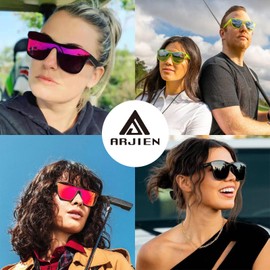 Arjien Polarized Mirrored Sunglasses for Women Men UV400 Protection Trendy Square Sunglasses with Reflective One-Piece Lens AR1015HH+HF+HL
