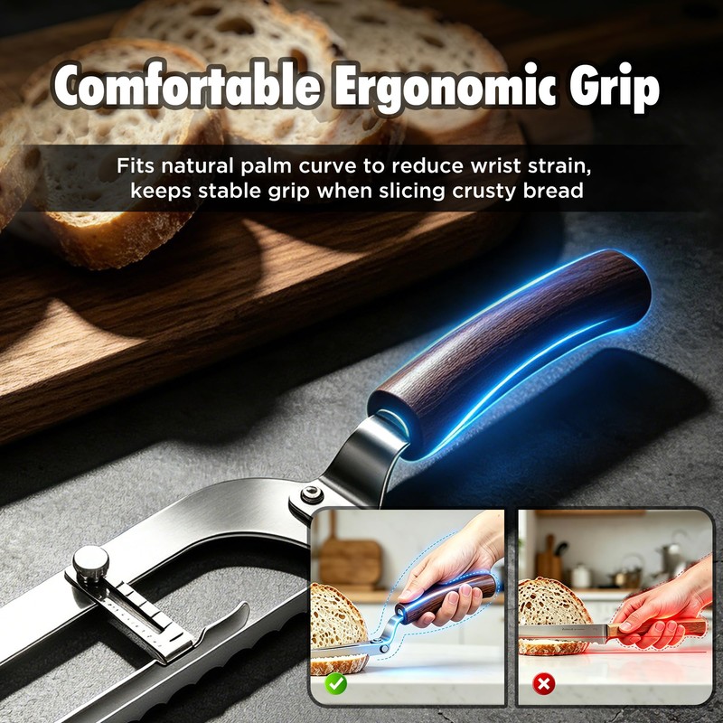 Qvamodo Upgraded Bread Knife for Homemade Bread, 6 Adjustable Thickness