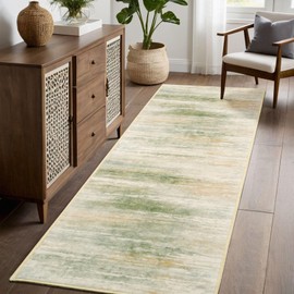 TTelephant Abstract Runner Rug Machine Washable Area Rug 2.6x8, Spill-Proof Surface, Non-Slip Backing, Cozy Soft Faux Wool, Printed Rugs for Hallway, Kitchen, Entryway - Sana