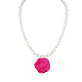 Just Follow Floral Pearl Necklace for Women Cultured Pearl with Fabric Flower Pendant Vintage Style Jewelry for Mother (Hot Pink)