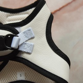 Step-in Dog Harness Classic Style Dog Vegan Leather Reflective Details Lightweight Breathable Mesh Summer Soft Fashion Cat Puppy White BlackTrim (XL: Neck=14-18''/Chest:21-23'')