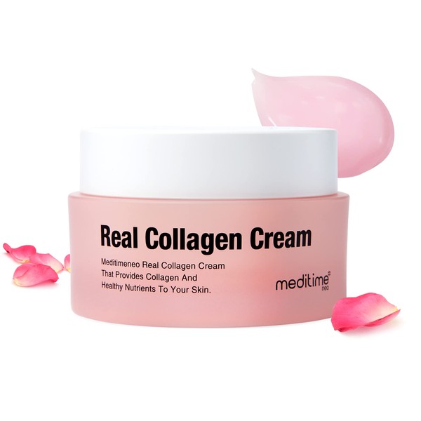 Meditime Hydrolyzed Real Collagen Cream 1.67 fl oz | Collagen Facial Cream for Wrinkle | Night Face Cream with Collagen for Women | Facial Moisturizer Cream for Aging Skin | Korean Skin Care Cream with Collagen