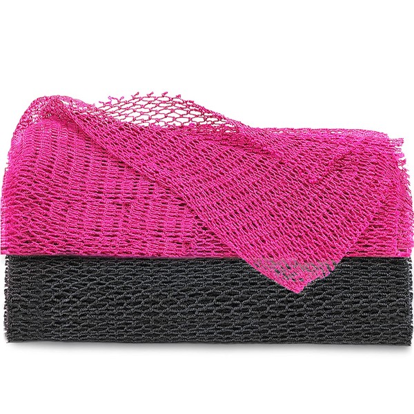 African Net Long Bath Net Sponge,JASSINS African Bathing Sponge,Body Exfoliating Long Net Shower Body Scrubber Back Scrubber Skin Smoother,Stretch Length to 66 INCH (Black and Pink)