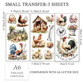 OLYCRAFT 3pcs/Set Farm Rub on Transfers for Furniture and Crafts 6x12 inch Rooster Hen Egg Furniture Decals Farm House Flower Transfer Stickers Rub on Decals for Wood Furniture Home Decor