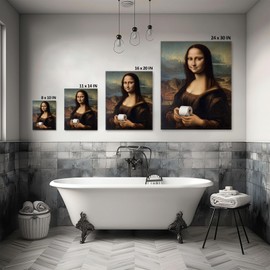 VYPEROCK Humorous Mona Lisa with Toilet Paper Canvas Wall Art - Funny Vintage Bathroom Decor, Quirky Wall Art Prints, Leonardo Da Vinci Parody for Washroom, Toilet, Home Decor, 8x10 (Framed)