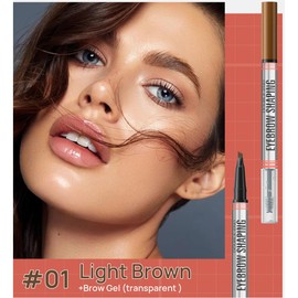 2 in 1 Eyebrow Pencil and Gel with 4 Fork Tip, Eyebrow Contour Pencil, Natural Makeup Effect (Light Brown)