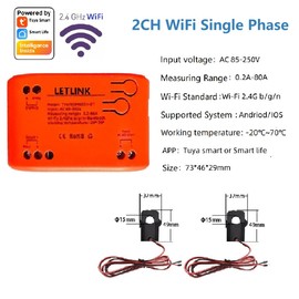 Smart Energy Monitor, Two-Way Bilateral Energy Meter,Current Transformer Energy Monitoring Tuya APP Control AC85-250V,Home Energy Monitor,Real-Time Energy Data & History (Two-Way)