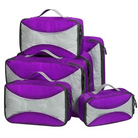 G4Free 3/6/7-Piece Packing Cubes Set, Suitcase Organiser, Foldable Bags for Shoes and Clothes, for Holiday Travel Luggage (Purple, (1S + 2M + 2L + XL) 6 Pieces)