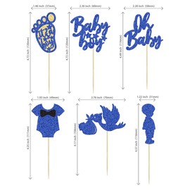 24 piezas de decoración para cupcakes de Baby Shower Oh Baby con huella de cisne de bebé niño, color azul oscuro, decoraciones para tartas de baby shower, revelación de género, suministros de fiesta de cumpleaños para niño