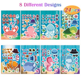 24 Sheets Sea Animals Make a Face Sticker Sheets for Kids Todders Activities, Make Your Own Stickers for Kids Birthday Party Favor Supplies Craft