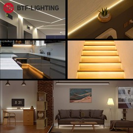 BTF-LIGHTING FCOB FCOB Flexible High Density LED Strip 16.4FT/5m 360LED/m 14W/m DC24V Natural White 4000K 90 Ra 8mm Width PCB Dimmable Deformable LED Ribbon for Bedroom Kitchen Home Decoration