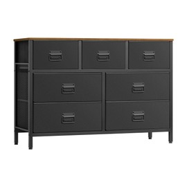 SONGMICS Dresser for Bedroom, Storage Organizer Unit with 7 Fabric Drawers, Chest of Drawers, Steel Frame, for Living Room, Entryway, Rustic Brown and Black ULTS227B01