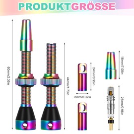 Xialvyu Pack of 2 Tubeless Valves 44 mm, Presta Valve for Tubeless Systems, Aluminium Alloy Shafts in Rainbow Colours with Core Remover Tool, Suitable for MTB Road Bike Rims