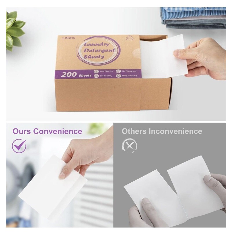 Zimwin Sustainable Laundry Detergent Sheets: Lavender Scent Eco-Friendly 200 Loads