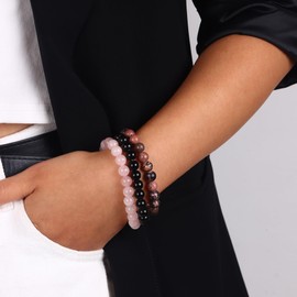 SONNYX 3PCS Healing Crystal Stone Bracelets for Women Men Semi-Precious Gemstone Bracelets 8mm Round Beads Stretch Beaded Bracelet Jewelry Gifts(Pink)