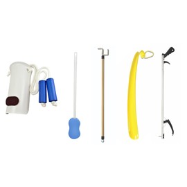 Essential Medical Supply Hip and Knee Surgery Recovery Kit - Includes Sock Aid, Shoehorn, Long Handles Sponge, Dressing Stick and Reacher for Seniors Recovering from Hip Replacement or Surgery