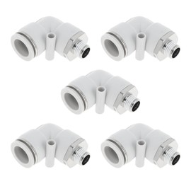 Motoforti Push to Connect Air Fittings 5/8" 90 Degree Air Line Quick Joint Plastic Metal 1/4"BSPT 5 Pcs White Silver Tone