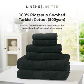 Linens Limited - Hand Towel for Bathroom and for Kitchen, Great as Face Towel, Guest Towel, and More, Turkish Cotton, Soft and Luxurious, Super Absorbent, Machine Washable (Black)