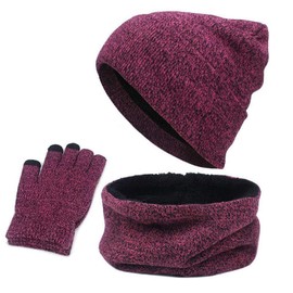 YKKJ Winter Hat Scarf Gloves Knitted 3 in 1 Hat Scarf Gloves Touch Screen for Outdoor and Everyday Use Men and Women 。 Gloves Scarf Hat Warm, red