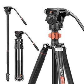 Cayer FP2450 Fluid Head Tripod, 75 inches Aluminium Tripod, 4-Section Compact Camera Tripod Convertible to Monopod for DSLR Camera, Load Capacity up to 13.2 Pounds