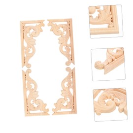 WOONEKY 4pcs Unpainted Wood Onlay Applique Corner Decoration Carved European Style for Cabinets Doors and Furniture Home Decor