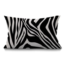 BGBDEIA Cushion Cover Zebra Stripes Black and White Zebra Print Animal Pattern Skin Abstract Art Rectangular Throw Pillow Cover for Couch Sofa Home Decor Cotton Linen 30 x 50 cm 12x20 Inch