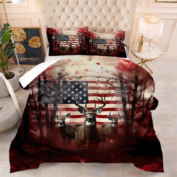 kxry Red and White Elk USA American Flag Comforter Set