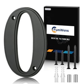 FumWens 5 Inch Modern House Numbers for Outside, Large Metal Address Numbers for House, Anti-Rust Floating House Numbers with Nail Kits for Front Door Garden Mailbox, Black Zinc Alloy Style (Black 0)