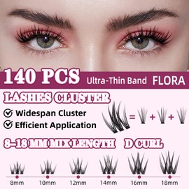 UILULU DIY Lash Clusters Kit 140 Individual Clusters False Eyelashes, Cluster Eye Lash Extensions Kit with Bond & Seal, Remover, Tweezers, Fake Eyelash D Curl-0.07-8-18MM(U21 Lash Kit)