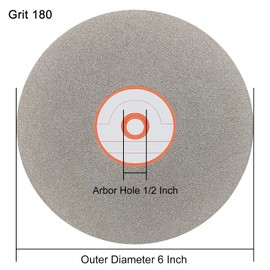 CAQUXIL Diamond Flat Lap Disc 6 Inch 180 Grit, 1/2 Inch Arbor, Diamond Flat Lap Wheel for Gemstone Glass Ceramics, Grinding Sanding Disc, Lapping Polishing Disc