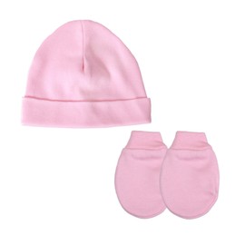 Baby Hat and Mitten Set, Baby Scratch Mitts, Cotton Baby Hat for Boys and Girls, Made in Britain, Pink, Newborn, 0-3 Months