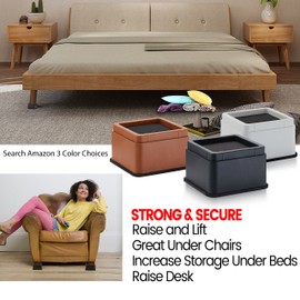 iPrimio Bed and Furniture Risers – Square Elevator up to 2” Per Riser and Lifts up to 10,000 LBs - Protect Floors and Surfaces – Durable ABS Plastic and Anti Slip Foam Grip – Stackable (8, Brown)