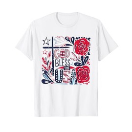 Retro Boho Floral God Bless The USA Christian 4th Of July T-Shirt
