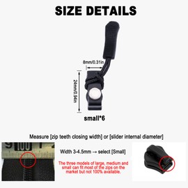 Pack of 6 Fix Zip Pulls, Zip Pendants, Zip Slider Replacement, Universal Zip, Zip Repair for Jacket, Backpack, Luggage, Sleeping Bag (Small)