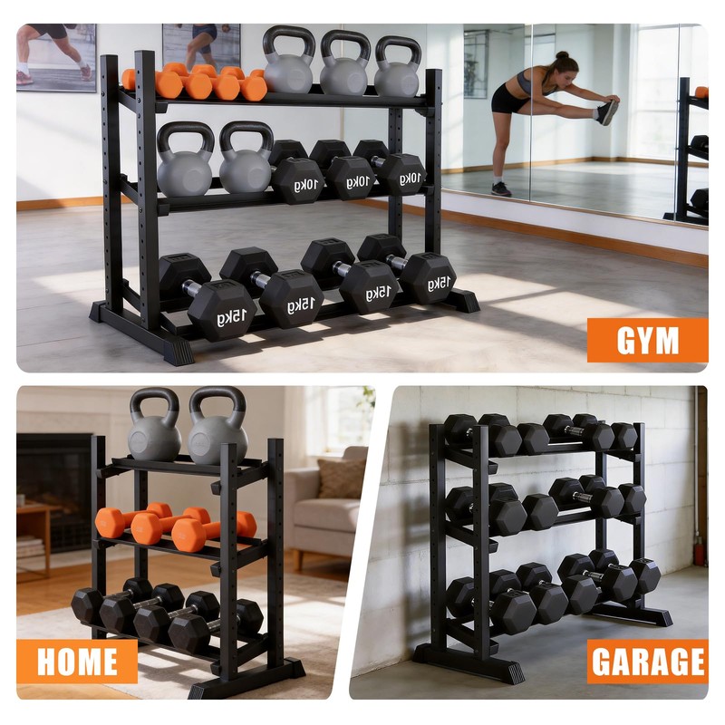Dumbbell Rack 3-Tier Adjustable Dumbbell Rack Suitable for Dumbbells, Kettlebells,