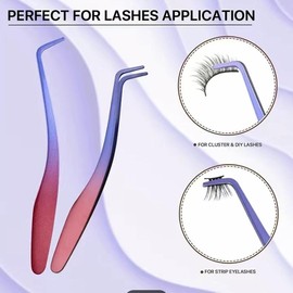 Lash Applicator Tool DIY Eyelash Applicator Stainless Steel Curved Eyelash Tweezers For Cluster Lashes False Eyelashes Makeup Cosmetic