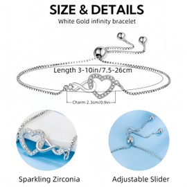 STODMA Hyperbola Bracelet for Women,Infinity Heart Bracelet with Zircon Crystals,Adjustable Sliding Design,Sparkling White Crystal Jewelry Present for Wife Girlfriend Mom