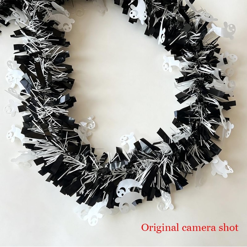 Halloween Tinsel Garland with Ghost Black Foil Metallic Xmas Tree