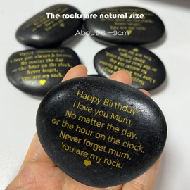 Gifts for Mum, Engraved Rock Mum Happy Birthday Gifts I Love You Gifts Mummy Gifts Decorative Stones with Red Velvet Bag (Black Birthday)