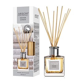 AREON Ambientador Difusor de Varillas de 150 ML Aromatizante para Hogar, Baño, Cuarto, Comedor y Todo el Hogar Ambientador de Inciensos Aromaticos Elegante y Duradero (Silver Linen)