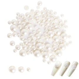 Pearl Nail Art Deco 30PCS Aurora Nail Rhinestones Iridescent Holographic Flat Back Pearls for Nail Art, 8mm 10mm 12mm Multi-Size Half Sphere Decor for Gel Polish Manicure