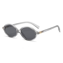 SUNBSR Retro Oval Sunglasses for Women Men Trendy Round Tortoise Sun Glasses 90s Vintage Shades, Clear Grey/Grey, MM