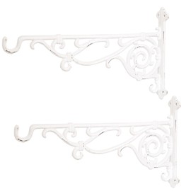 Sungmor Cast Iron Hanging Plant Bracket, 16.5" Large Outdoor Wall Plant Hangers, 2pcs White Heavy Duty Hanging Basket Hooks, Decorative Hooks for Flower Pot, Lantern, Wind Chime, Hummingbird Feeder
