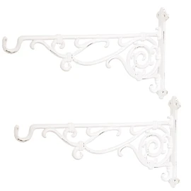 Sungmor Cast Iron Hanging Plant Bracket, 16.5" Large Outdoor Wall Plant Hangers, 2pcs White Heavy Duty Hanging Basket Hooks, Decorative Hooks for Flower Pot, Lantern, Wind Chime, Hummingbird Feeder