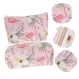 Baluue 2sets Elegant Flamingo Makeup Bag Large Travel Case Organizer for Beauty Kit 2pcs*2