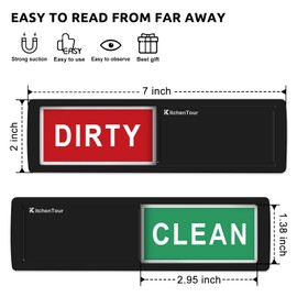 KitchenTour Clean Dirty Magnet for Dishwasher Upgrade Super Strong Magnet - Easy to Read Non-Scratch Magnetic Silver Indicator Sign with Clear, Bold & Colored Text